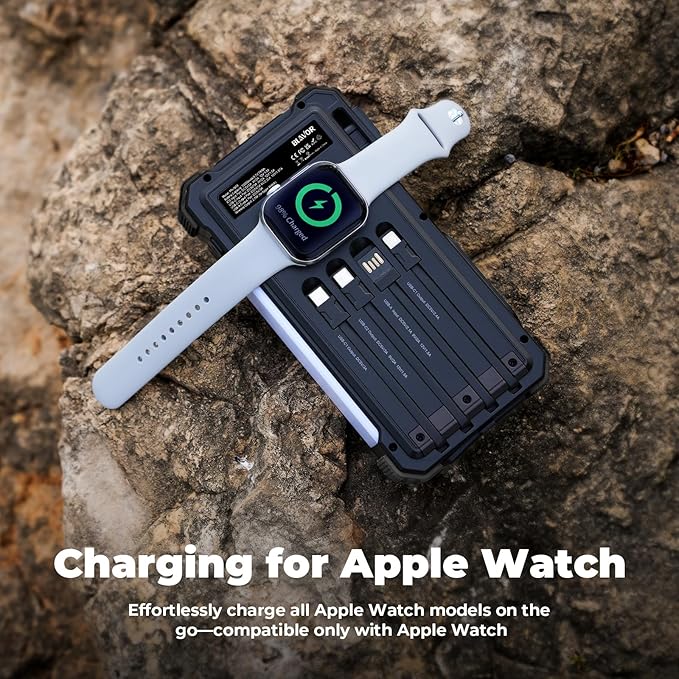BLAVOR Solar Power Bank 20000mAh Built-in Cables, Wireless Charger for Apple Watch, 20W Fast Charging Battery Pack with USB C, Flashlight, Solar Charger for iPhone, iPad, iWatch, Samsung - Image 4