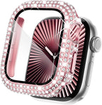 KADES Compatible with Apple Watch Series 11 10 42mm, Bling Full Diamond Rhinestone Protective Case with Built-in Screen Protector, Sparkling iWatch Protective Bumper Cover, Pink by KADES