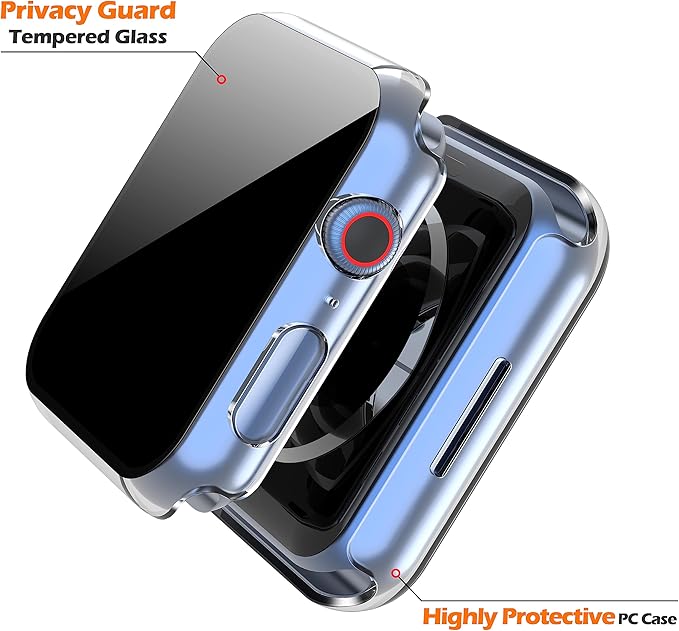 Misxi 2 Pack All-around Privacy PC HD Case with Button for Apple Watch Series 9 (2023) Series 8 Series 7 45mm, Shockproof Cover with Anti-Spy Tempered Glass Screen Protector for iWatch, Transparent - Image 4
