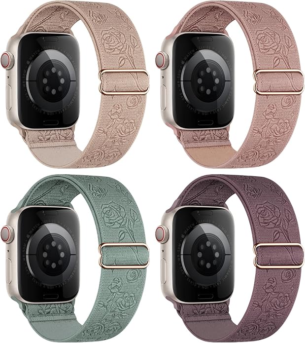 4 Pack Stretchy Solo Loop Compatible with Apple Watch Bands 38mm 40mm 41mm 42mm 44mm 45mm 46mm 49mm Women Men, Sport Nylon Elastic Straps Wristbands for iWatch Series 11 10 9 8 7 6 5 4 11 Ultra/SE 3 2 by CCnutri