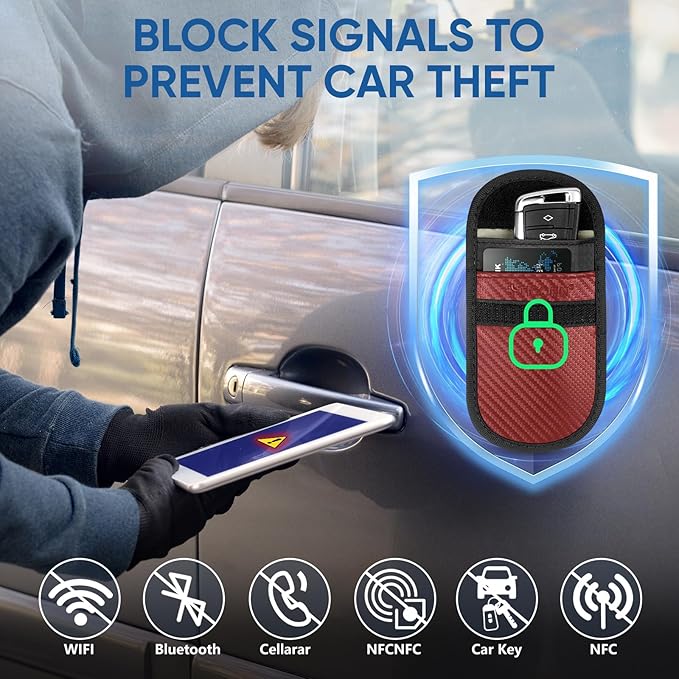 TICONN 2PK Faraday Bags for Car Keys Fob, 3.5"X5.0" Faraday Cage Protector, Car RFID Signal Blocking, Anti-Theft Pouch Anti-Hacking Case Blocker (Red, M) - Image 3