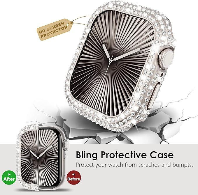 KADES Bling Case Compatible for Apple Watch Series 3/2/1 38mm, Sparkly Full Diamond Protective PC Bumper Cover, Rhinestone Frame for Women, 38mm-Starlight - Image 5