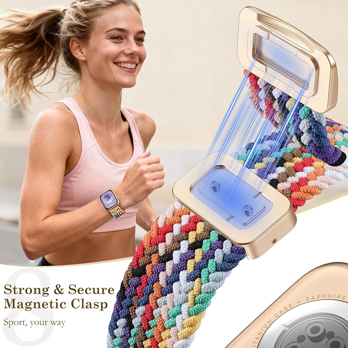Dirrelo Braided Magnetic Stretchy Nylon Band Compatible for Apple Watch Bands Women 40/41/38/42/44/45/46/49mm, Designer Dressy Infinity Elastic Strap for iWatch Series 11 10 9 8 7 6 5 4 SE/Ultra 3 2 1 - Image 4