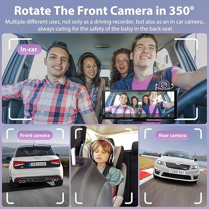 Carpuride Wireless Carplay & Android Auto with Dash Cam - 10.26 Inch HD IPS Touch Car Play Screen for Car, 4K Front & 1080P Rear Camera, Loop Recording, Bluetooth Audio, Mirror Link, GPS, Siri - Image 5