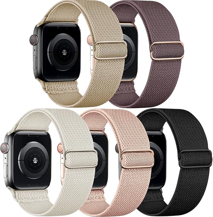 5 Pack Stretchy Nylon Band Compatible with Apple Watch Bands 40mm 41mm 42mm 44mm 45mm 46mm 49mm 38mm for Women Men, Braided Solo Loop Strap for iWatch SE3 2, Ultra3 2 1, Series 11 10 9 8 7 6 5 4 3 2 1 by Cangroo