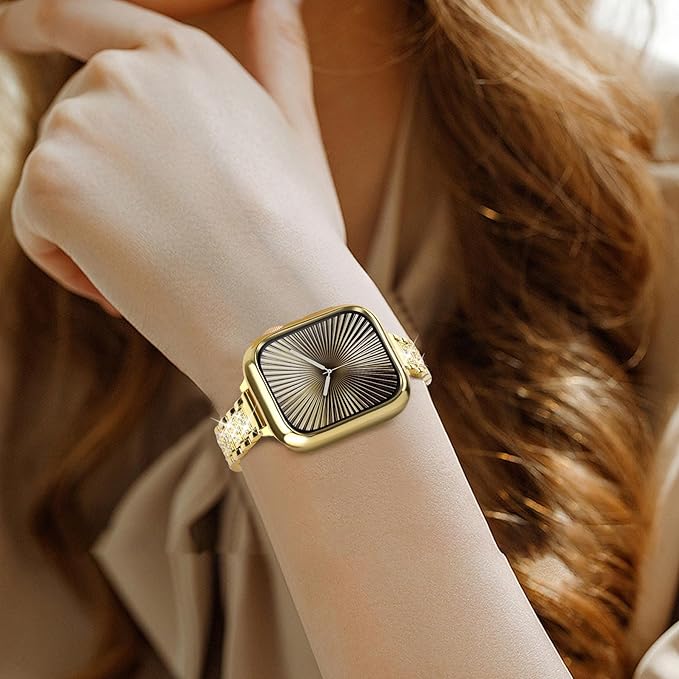 JR.DM 41mm Soft Flexible TPU Case Compatible for Apple Watch Series 9/8/7 Touchable Screen Lightweight Anti-Scratch All-Around Protector Thin Guard Shockproof Cover Shiny Bumper for iWatch, Gold - Image 6