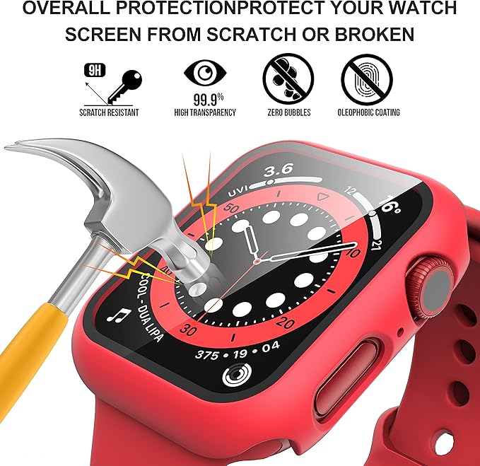 Suoman 2-Pack for Apple Watch Series 9/8/7/6/5/4/Series SE/SE 2 41mm All-Around Screen Protector Case, Tempered Glass Screen Protector Case Ultra-Thin for iWatch 41mm Protection Cover - Red - Image 6