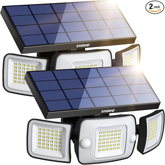 intelamp Solar Outdoor Lights,6000mAh Motion Sensor with Dual Sensors,Waterproof Solar Flood Lights 270°Wide Angle for Outside with 3 Modes by IntelampSolarLightingArtist