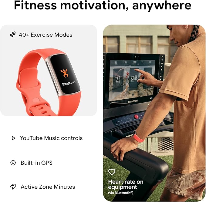 Fitbit Charge 6 Fitness Tracker with Heart Rate, GPS, and Health Tools - Gold Case w/Coral Band, - Image 2