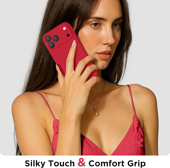 GolbinBox Magnetic for iPhone 17 Pro Max Case, Compatible with MagSafe, [Full Camera Protection] [Screen Protector], Silicone Shockproof Phone Cover with Anti-Scratch Microfiber Lining, Red - Image 9