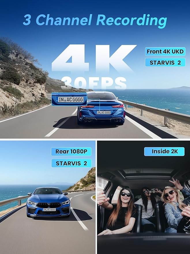 DDPAI 4K 3 Channel Dash Cam, 4K+2K+1080P Front Inside Rear Car Camera, Dual STARVIS 2 Dashcam With Bulit-in 32G eMMC,3K 60FPS,4G LTE Support,5G WiFi GPS,3" IPS,Night Vision,Parking Mode, Z60 Pro πLink - Image 2