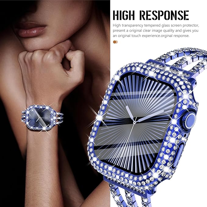 Surace Compatible with Apple Watch Series 11 Series 10 Case, 300 Crystal Diamonds with Screen Protector Overall Protective Case Face Cover Bling Bumper Case for Apple Watch 10 11 42mm, Blue - Image 6