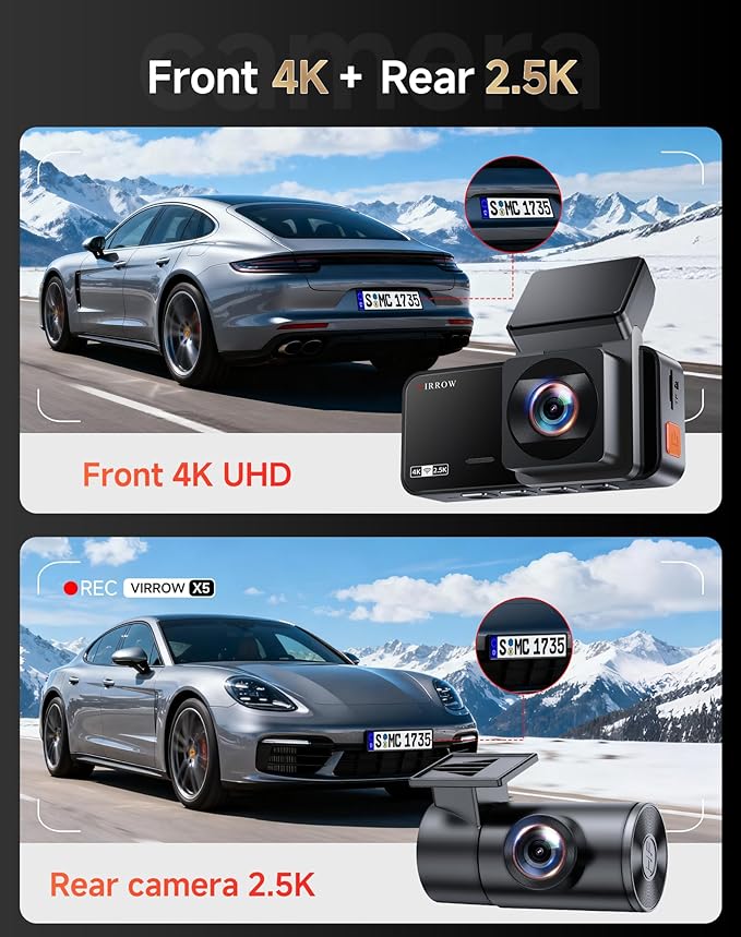 Dash Cam Front and Rear: 4K+2.5K Dash Camera for Cars - Dashcam Built-In WiFi APP Control 64GB Included 3.39" Touchscreen 24H Parking Monitor WDR Night Vision Loop recording Collision Detection(X5) - Image 2