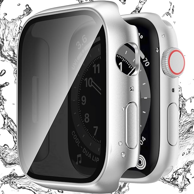 Waterproof Privacy Case Compatible with Apple Watch Series 11 10 46mm with Anti-peep Screen Protector, iWatch Face Cover Protective Bumper for iWatch Case 46mm Silver by Zumyzu