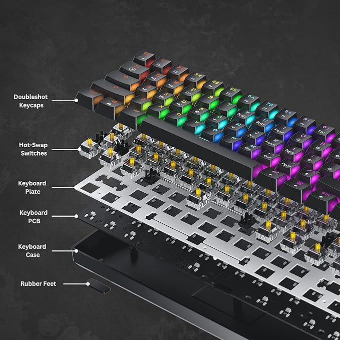 HK GAMING GK75 75% v3 | Hotswap Mechanical Gaming Keyboard | 84 Keys Multi Color RGB LED Backlit for PC/Mac Gamer | US Layout (Black, Mechanical Blue) - Image 5