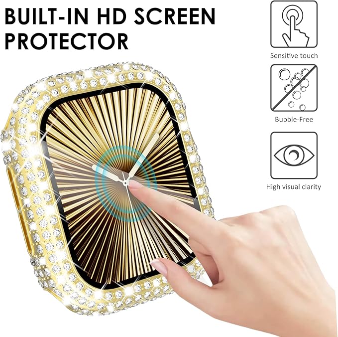 KADES Compatible with Apple Watch Series 9 8 7 with Built-in Tempered Glass Screen Protector Bling Crystal Diamond Rhinestone Full Protective Bumper Cover for Women (41mm,Gold) - Image 7