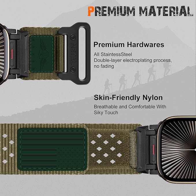 Rugged Nylon Band for Apple Watch Ultra 3/2/1 Series 11 10 9 8 7 6 5 4 SE/3/2/1 for Men,Breathable Stars-Stripes Flag Wristband Workout Athletic Strap for iWatch Ultra Bands 49mm 46mm 45mm 44mm 42mm - Image 5