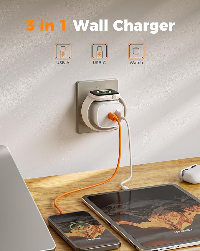 Charging Blocks for Apple Watch, 3-in-1 PD 20W USB C Charger Block with Built-in Wireless Smart Watch Charging, Dual Ports Wall Charger Compatible with iPhone,AirPods,iWatch - Image 2