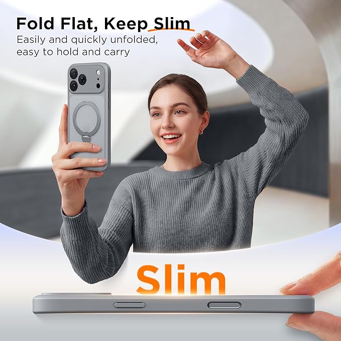 GolbinBox 360° Spin Magnetic Stand for iPhone 17 Pro Case, [Compatible with MagSafe] [Full Camera Protection] [16FT Military Drop Protection], Silm Translucent Matte Phone Case, Titanium Gray - Image 8