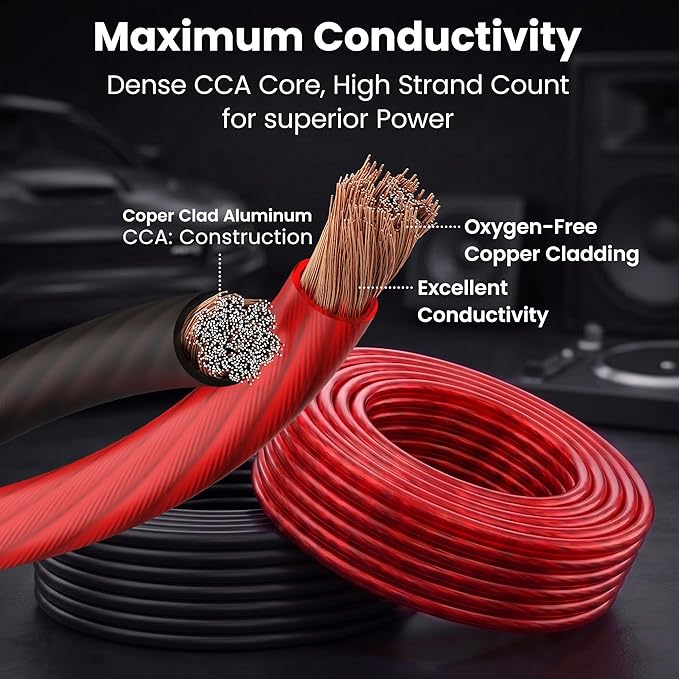GEARit 8 Gauge Amp Wiring Kit, 25 Ft Each Red & Black 8 AWG CCA Battery Cable & Power/Ground Wire with Crimper, Cutter, 15 Lugs and 20 Heat Shrink Tubes for Car Audio and Automotive Wiring - Image 3