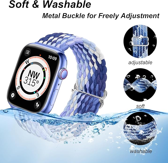 DOBSTFY Compatible with Apple Watch Band 38mm 40mm 41mm 42mm 44mm 45mm 46mm 49mm for Women Men,Stretchy Braided Apple Watch Strap for iWatch Series 10/9/8/7/6/5/4/3/2/1/SE/Ultra/Ultra 2 - Image 3