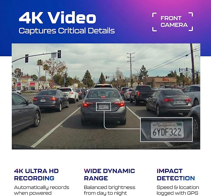 AZDOME M550 Pro 3CH Dash Cam 4K - 5G WiFi, 3.19" Screen IR Night Vision - 24H Parking Mode - 3-Channel Dash Cam - Wide-Angle Coverage - Collision Detection - Built-in GPS - Adjustable Camera Lens - Image 5