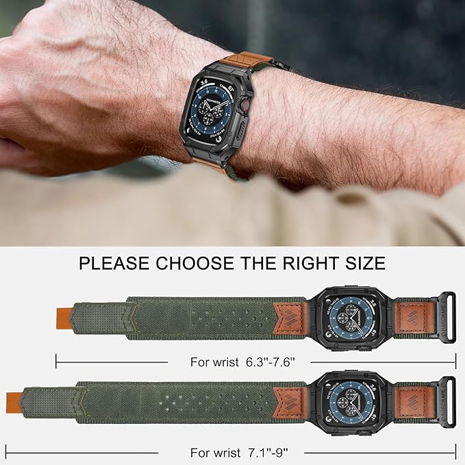 BAITEYOU Band with Case Compatible with Apple Watch Band 45mm Series 9 8 7, Nylon Strap with Stainless Steel Metal Rugged Case Cover for iwatch Bands for Men - Image 4