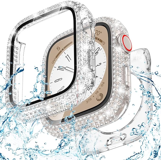 Goton 40mm Waterproof Bling Case for Apple Watch Screen Protector SE 3/2/1,Series 6/5/4 40 mm, Sparkling PC Front Bumper & Hollow Back for iWatch Cover, Splash-Resistant, Easy Install by Goton