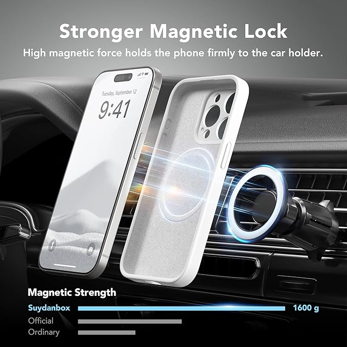 Magnetic for iPhone 14 Pro Max Case, Compatible with MagSafe, [Full Camera Protection][Screen Protector] Silicone Shockproof Protective Phone Case for iPhone 14 Pro Max 6.7", White - Image 3