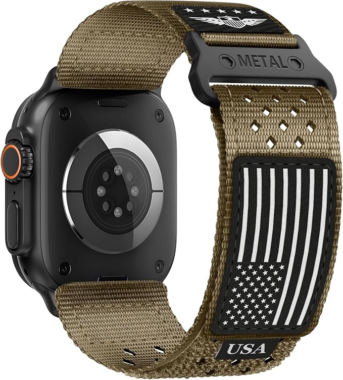 Rugged Nylon Bands for Apple Watch Ultra 2 Band 49mm 46mm 45mm 44mm 42mm(S3/2/1) Men,Breathable Holes Sport Strap With US Flag Wristband for iWatch band Ultra 3/2/1 Series 11 10 9 8 7 6 5 4 3 SE3/2/1 by BXUXOHS