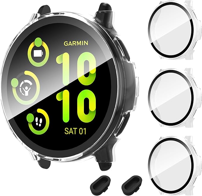 3 Pack for Garmin Vivoactive 5 Cases with 9H Tempered Glass Screen Protector Cover Touch Sensitive,Scratch Resistant,Ultra-Thin Hard PC Case for Garmin Vivoactive 5 by Unknown