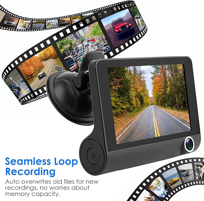 iMounTEK Car Dash Cam, 4 inch 3 Channels Car Dash Camera 1296P Front Inside and Rear Camera 140°Wide Angle Looping Recording G-Sensor, Card HDR Motion Detection for 24HParking - Image 5
