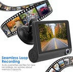 iMounTEK Car Dash Cam, 4 inch 3 Channels Car Dash Camera 1296P Front Inside and Rear Camera 140°Wide Angle Looping Recording G-Sensor, Card HDR Motion Detection for 24HParking - Image 5