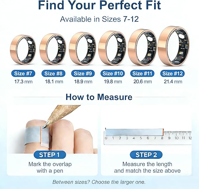 Smart Ring Health & Fitness Tracker for Men & Women, Heart Rate, SPO₂, Sleep & Activity Monitoring, IP68 Waterproof, Long Battery Life, Family Care Mode, No Subscription Fee (Rose Gold, 7) - Image 2