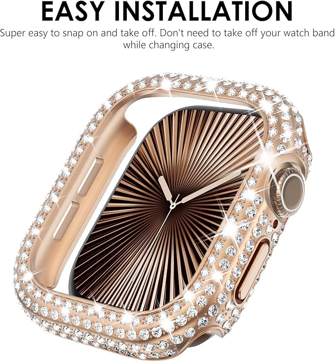 KADES Bling Case Compatible for Apple Watch Series 3/2/1 38mm, Sparkly Full Diamond Protective PC Bumper Cover, Rhinestone Frame for Women, 38mm-Rose Gold - Image 6