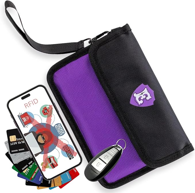 Large Faraday Bags for Phones with Two Pockets, RFID Blocking Sleeves, Signal Blocking Shield, Faraday Key Fob Protector, RFID Faraday Pouch for Key fob w/Removable Handle by Electrashields