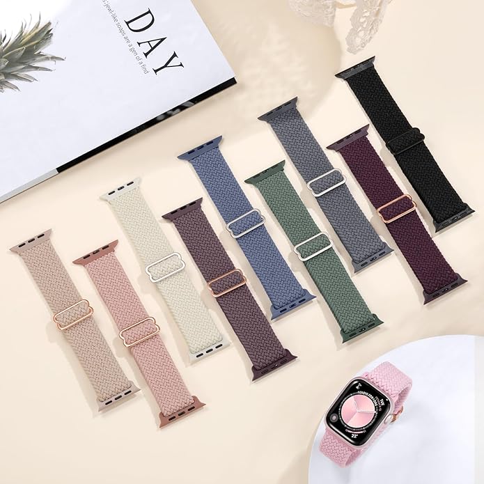 Getino 10 Pack Braided Stretchy Compatible with Apple Watch Band Women 38mm 40mm 41mm 42mm 44mm 45mm 46mm 49mm, Sport Nylon Elastic Solo Loop iWatch Strap Men for iWatch Ultra 2 SE Series 10 9 8 7 6 5 - Image 3
