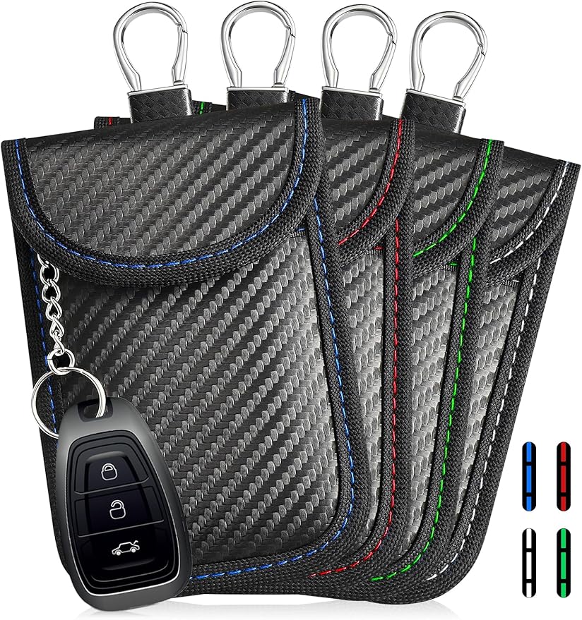 WHonor 4 Pack Faraday Pouch for Key Fob, RFID Signal Blocking Bag, Car Key Fob Protector, Anti-Theft Shielding Case Blocker (Red+blue+white+green) by WHonor