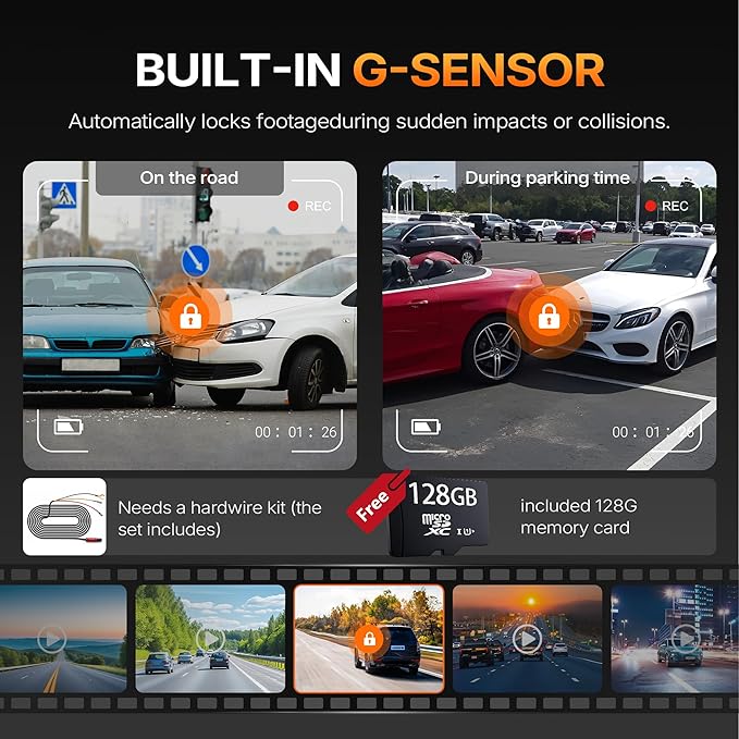 4K+1080P Dash Cam Front and Rear,FHD Wireless Dual Dashcam for Cars,Hardwire,HDR Night Vision,24H Parking Mode,5G WiFi & GPS,Car Battery Protection,Hardwire Kit,128GB Card - Image 4