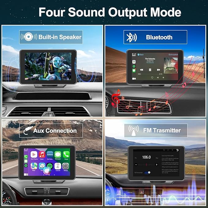 7" Wireless CarPlay Screen for Car - Apple CarPlay & Android Auto Portable Touch Screen with Backup Camera, Bluetooth, FM Transmitter, Voice Control for All Vehicles (Black) - Image 5