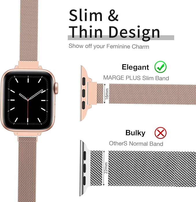 MARGE PLUS Slim Milanese Loop Compatible with Apple Watch Band for women 41mm 40mm 38mm 42mm 46mm 45mm 44mm, Stainless Steel Strap work on iWatch Series 11 10 9 8 7 6 5 4 3 & SE 3 2 1 - Image 2