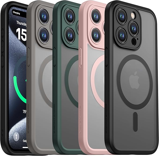 ImpactStrong Magnetic Guard Designed for iPhone 15 Pro Case [Camera Protection] [Military Grade Drop Tested] [Compatible with MagSafe] Slim Translucent Matte Phone Case (6.1") - Dark Green - Image 7