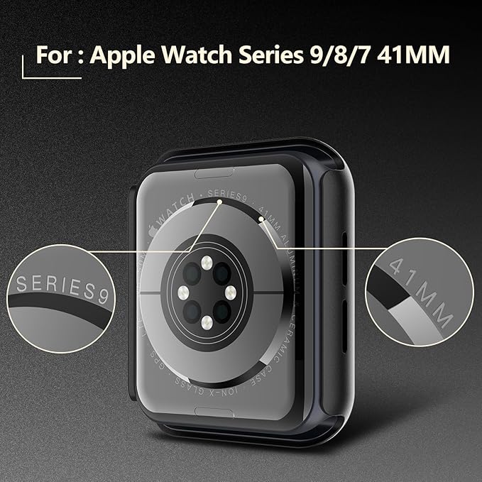 [2-Pack] Julk 41mm Hard Case with Built-in Screen Protector for Apple Watch Series 9/8/7, Slim Fit Cover with Touch Sensitive 9H Tempered Glass for iWatch (2 Transparent) - Image 3
