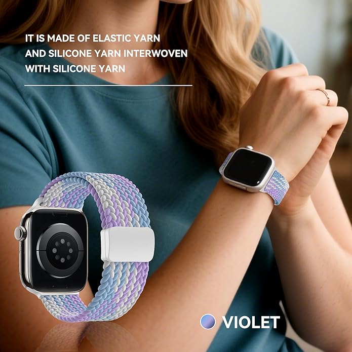 Braided Stretchy Band Compatible with Apple Watch Band 38mm 40mm 41mm 42mm 44mm 45mm 46mm 49mm Women Men, Adjustable Nylon Elastic Magnetic Clasp Strap for iWatch Series 10 9 8 7 6 5 4 3 2 1 SE Ultra - Image 5