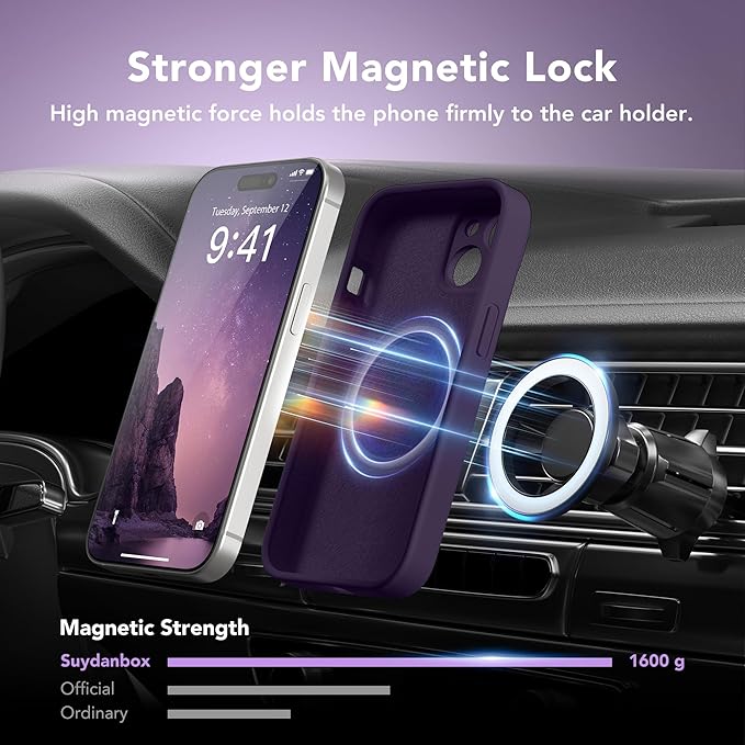 Magnetic for iPhone 15 Case, Compatible with MagSafe, [Screen Protector + Full Camera Protection], Silicone Shockproof Anti-Scratch Protective Phone Case for iPhone 15 6.1", Deep Purple - Image 3
