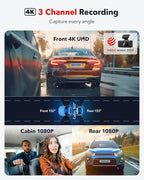 REDTIGER F17 & CPL 4K 3 Channel Dash Cam, 5GHz WiFi Built-in GPS with 64GB Card, 2160P+1080P+1080P Front and Rear Inside, Triple Car Camera with 3 Inch Screen, IR Night Vision, G Sensor, WDR - Image 2