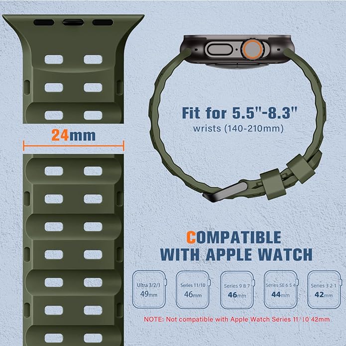 Adorve Compatible with Apple Watch Ultra 3/2/1 Band 49mm for Men - Ocean Sport Strap Rugged Waterproof Silicone Replacement Bands for iWatch Series 11 10 9 8 7 6 5 4 3 2 1 SE 46mm 45mm 44mm 42mm - Image 6