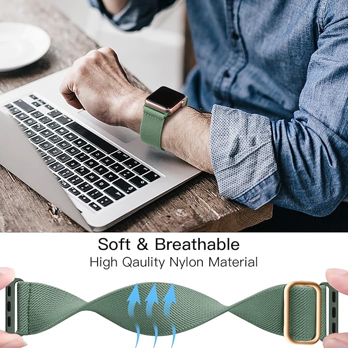 Lerobo Braided Band Compatible with Apple Watch Series 11 10 9 8 7 46mm 45mm 41mm Ultra SE 3 2 1 49mm Series 6 5 4 3 44mm 40mm 38mm 42mm Men iWatch Bands Women Stretchy Nylon Solo Loop Sport Strap - Image 4