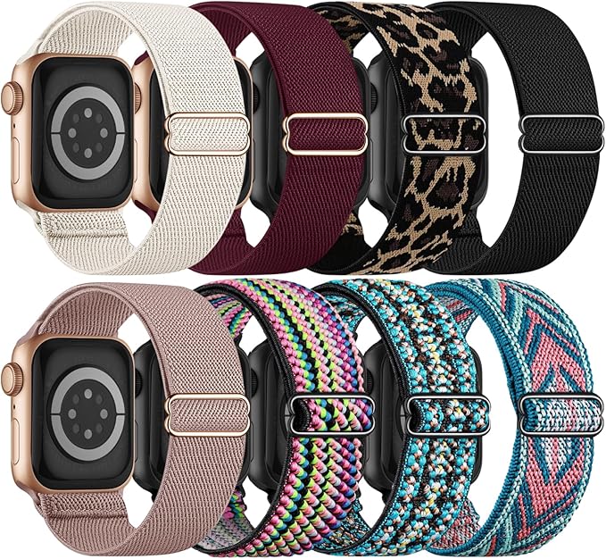 8 Pack Stretchy Solo Loop Band Compatible with Apple Watch Bands for Women Men 40mm 38mm 41mm 42mm 44mm 45mm 46mm 49mm, Nylon Braided Strap for iWatch Series 11 10 9 8 7 6 SE 5 4 3 Ultra 3 Ultra 2 by KnossenWatchBand