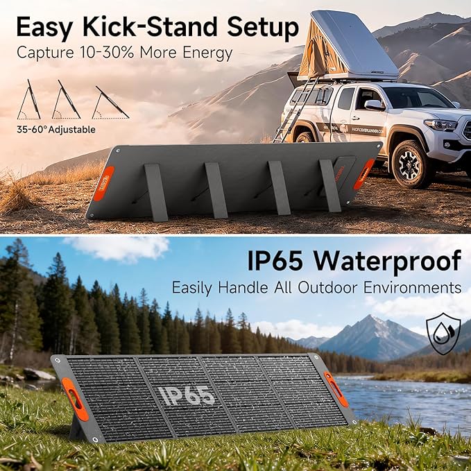 200W Portable Solar Panel for Power Station, 24% High Efficiency ETFE Foldable Solar Panel Charger, QC3.0, Type-C 60W, MC4 Output, IP65 Waterproof, for Outdoor Camping, RV, Emergency Power Supply - Image 5